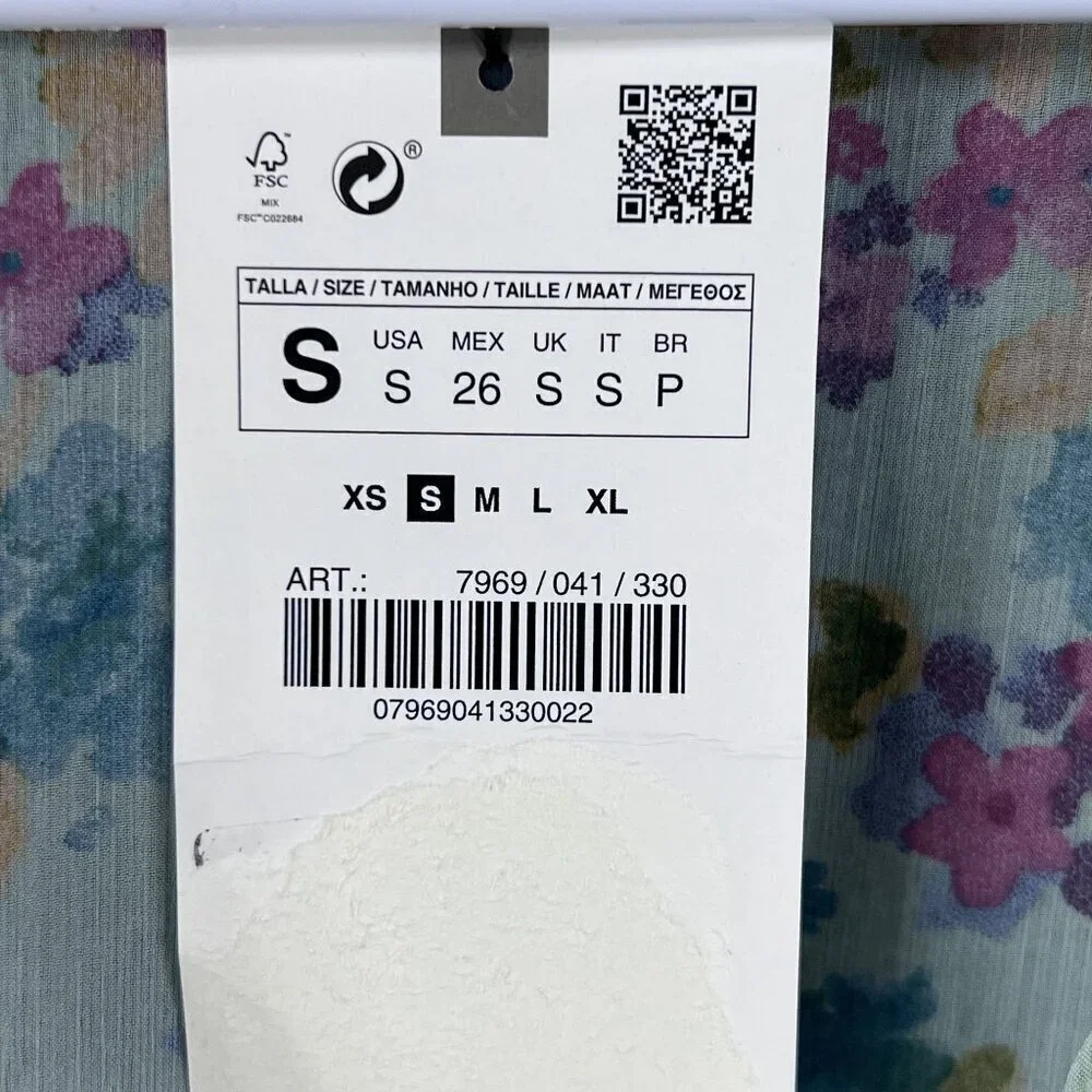 Zara NWT Womens S Floral Wrap Blouse Bell Sleeves Fairy Pastel Chiffon Crop Top - Picture 13 of 15